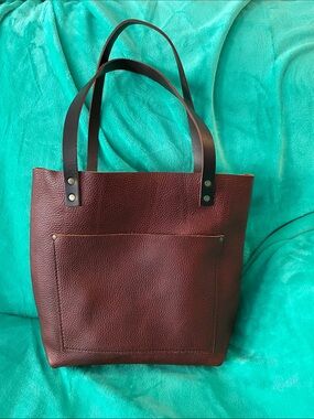 Portland Leather Nutmeg Leather Tote Bag with Exterior Pocket
